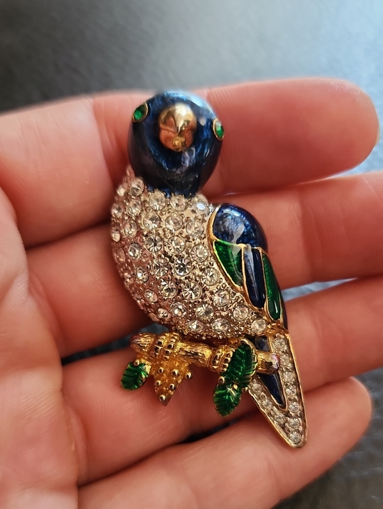 Jewelry - VTG Crystal Parrot Brooch Pin - Blue & Green